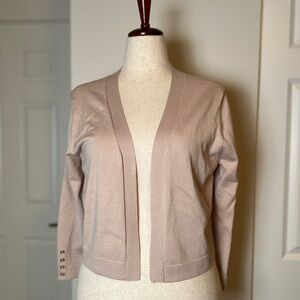 Tommy Hilfiger beige/taupe open cropped cardigan 3/4 sleeve, golden button cuff